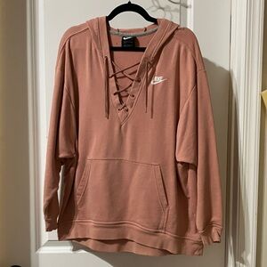 Nike Women's Pink Lace-Up Hoodie Sweatshirt